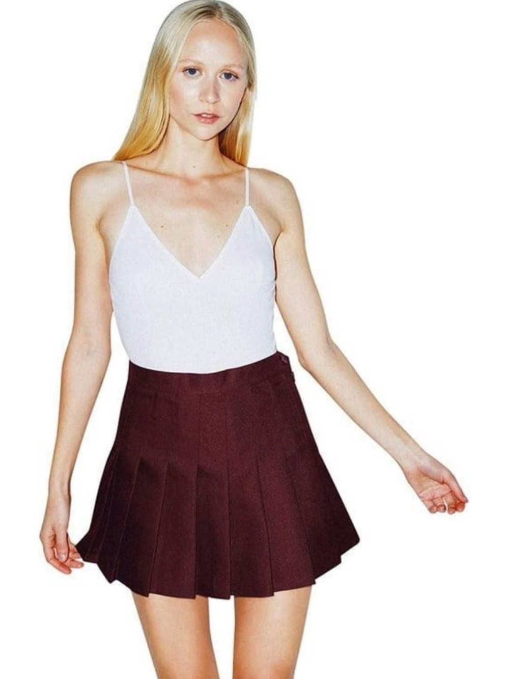 American Apparel Burgundy Wine Pleated Tennis Skirt S Y2K Preppy